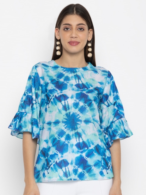 

OCTICS Women Blue Tie and Dye Top