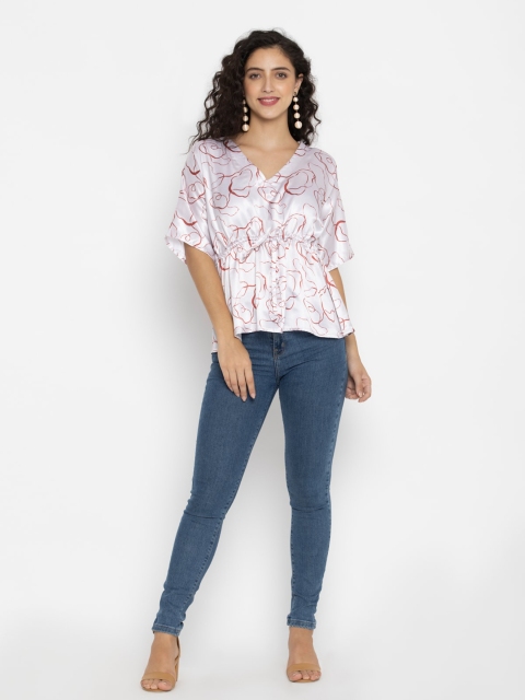 

OCTICS Women White Floral Print Extended Sleeves Top