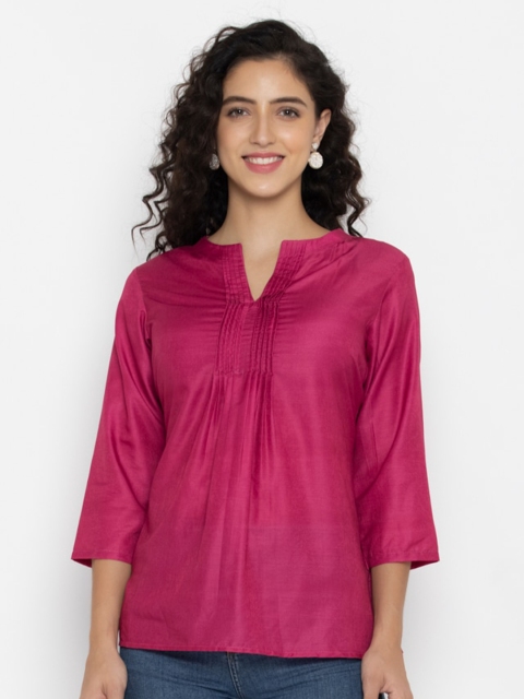 

OCTICS Women Pink Mandarin Collar Top