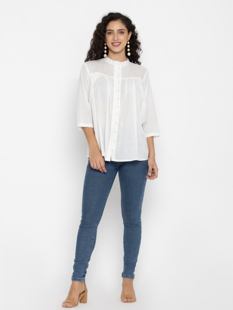 

OCTICS White Mandarin Collar Boxy Top