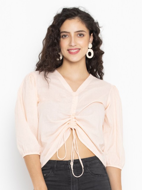 

OCTICS Women Peach Solid Polycotton Fit Crop Top