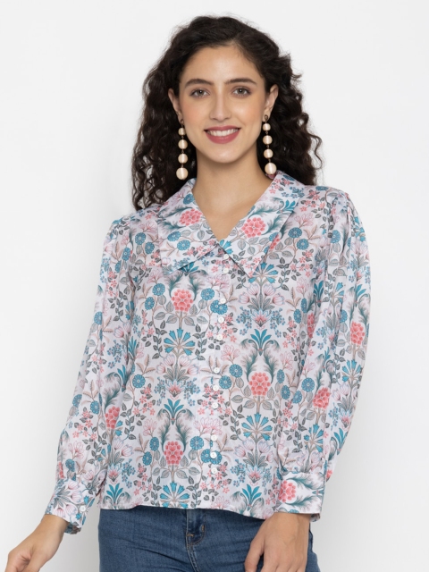 

OCTICS White Floral Print Chiffon Top
