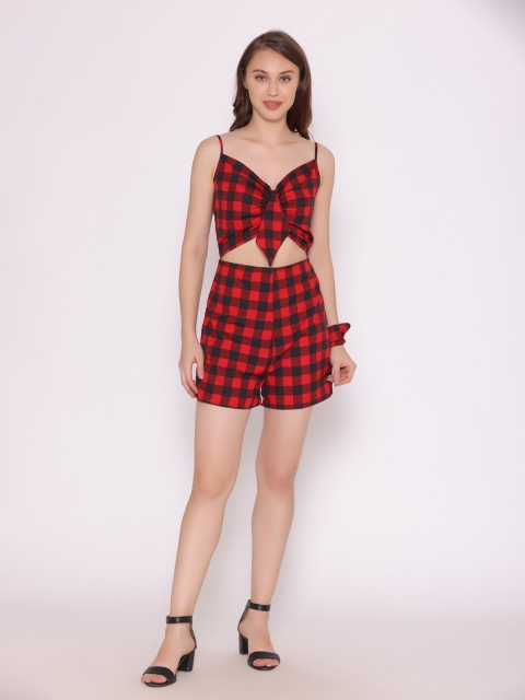 

YEROS Black & Red Checked Jumpsuit