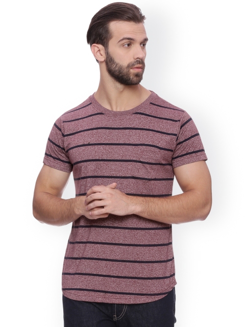 

Difference of Opinion Men Maroon Striped Round Neck T-shirt