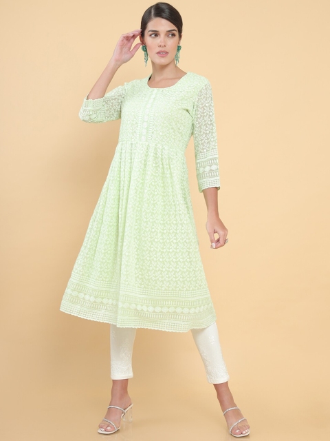 

Soch Women Green Chikankari Georgette Anarkali Kurta
