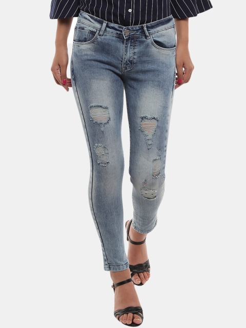 

V-Mart Women Blue High-Rise Highly Distressed Heavy Fade Stretchable Jeans