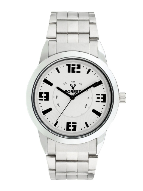 

Hobforestessentials Men White Dial & Silver Toned Bracelet Style Straps Analogue Watch FR22-258-WH-White