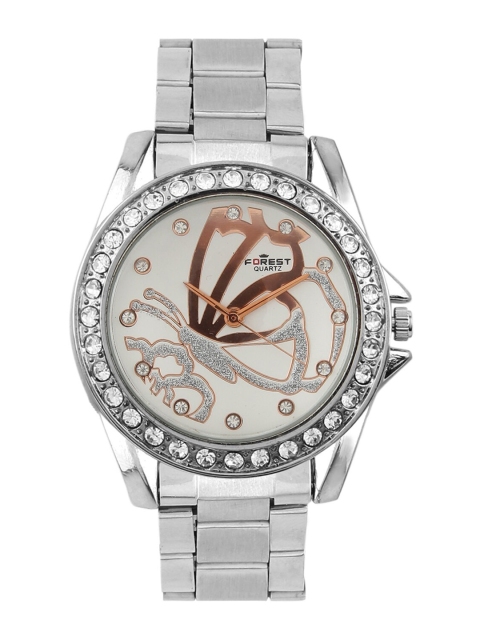 

Hobforestessentials Women Embellished Dial & Silver Straps Analogue Watch FR22-20834F02-SL