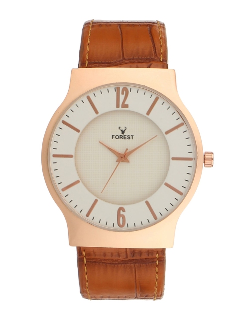

Hobforestessentials Men White Dial & Brown Leather Straps Analogue Watch FR22-282-WH