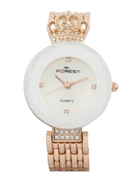 

Hobforestessentials Women White Dial & Gold Toned Straps Analogue Watch FR22-F452-WH