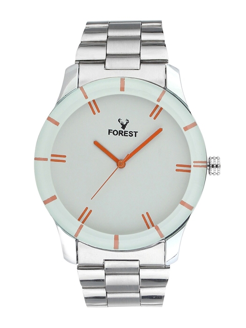 

Hobforestessentials Men White Dial & Silver Toned Bracelet Style Straps Analogue Watch