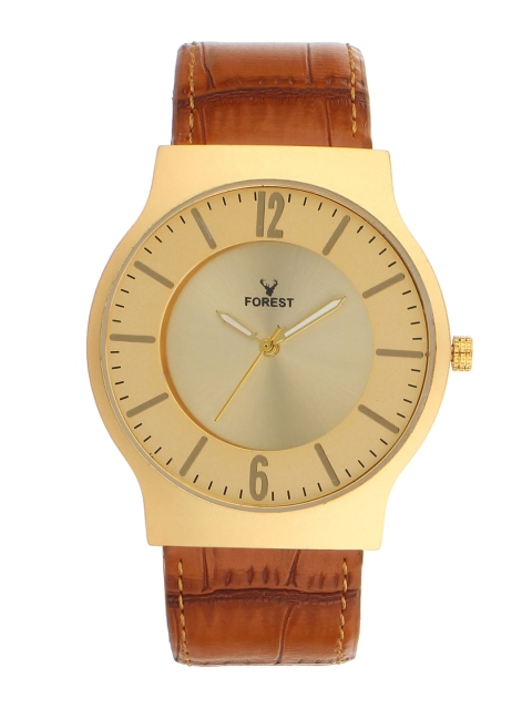 

Hobforestessentials Men Gold-Toned Dial & Brown Leather Straps Analogue Watch FR22-282-GD