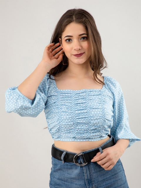 

PRETTY LOVING THING Women Blue & White Printed Crop Top