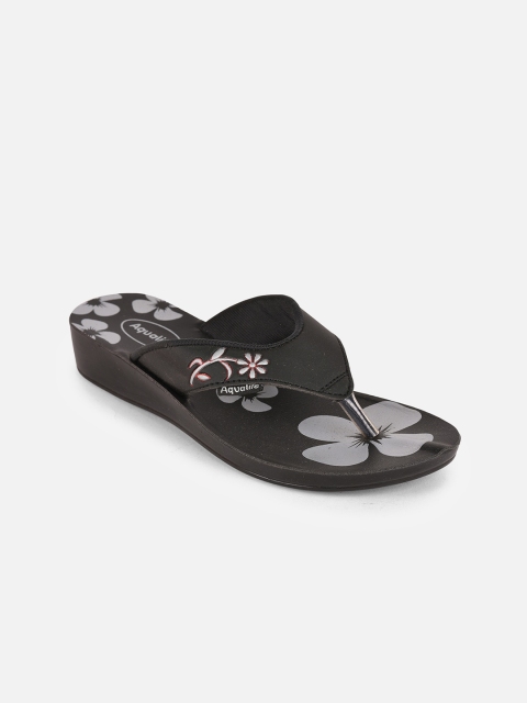 

Aqualite Women Black & Grey Printed Rubber Thong Flip-Flops