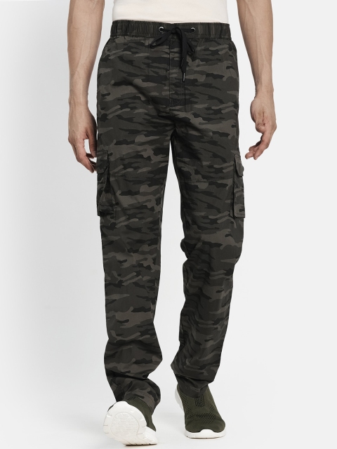 

Octave Men Olive Green Camouflage Printed Cotton Track Pants
