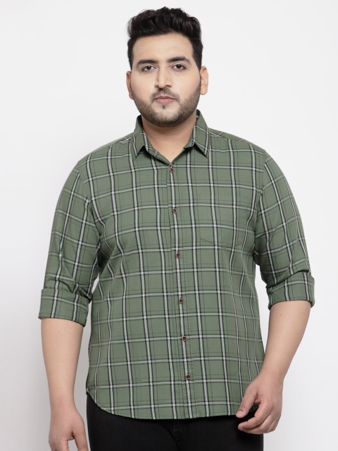 

plusS Plus Size Men Olive Green Classic Checked Casual Shirt