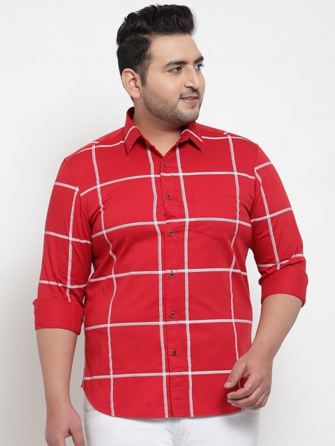 

plusS Men Red Classic Windowpane Checks Checked Casual Shirt Plus size