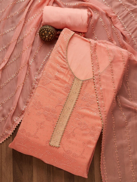 

Koskii Peach-Coloured Embroidered Unstitched Dress Material