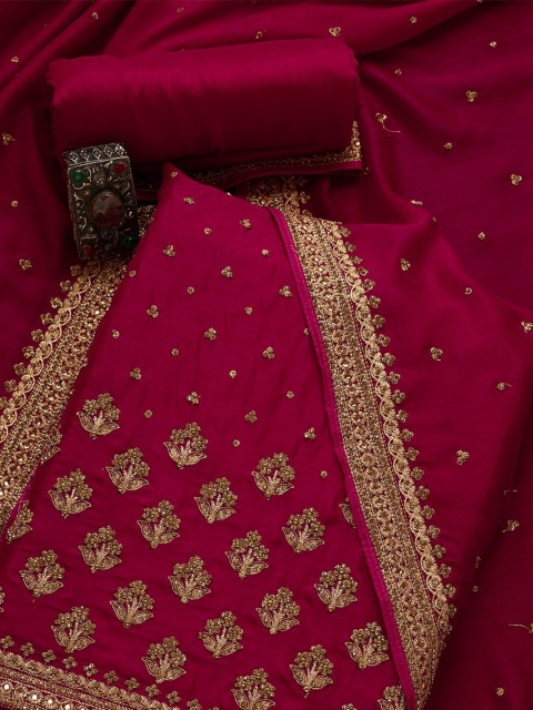 

Koskii Pink & Gold-Toned Embroidered Unstitched Dress Material