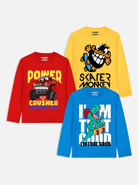 

Trampoline Boys Pack Of 3 Typography Printed T-shirt, Red