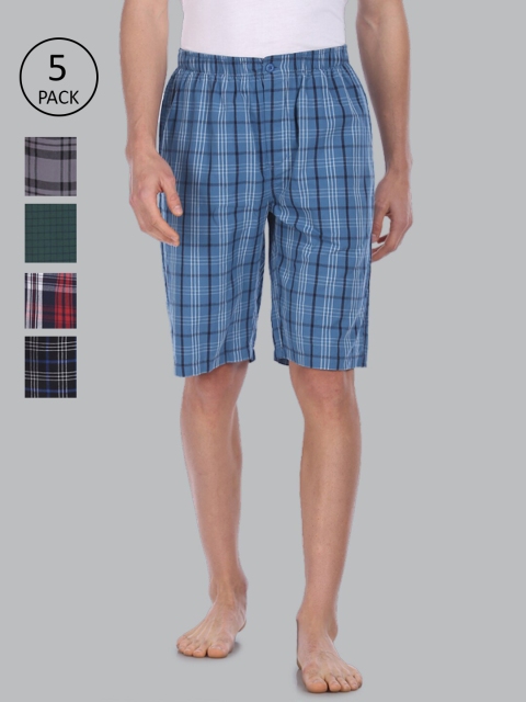 

U S Polo Assn Men Pack of 5 Blue & Grey Checked Lounge Shorts