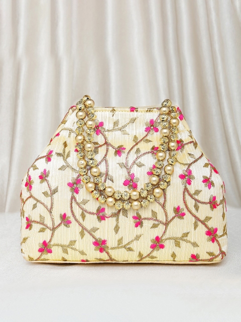 

Peora Magenta & Green Embroidered Potli Clutch