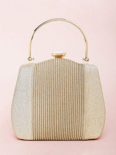 

Peora Cream-Coloured & Gold-Toned Textured Purse Clutch