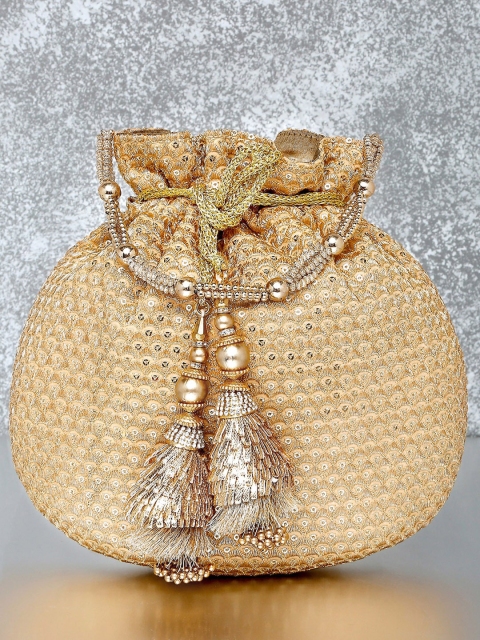 

Peora Women Rose Gold & Gold-Toned Embellished Potli Clutch