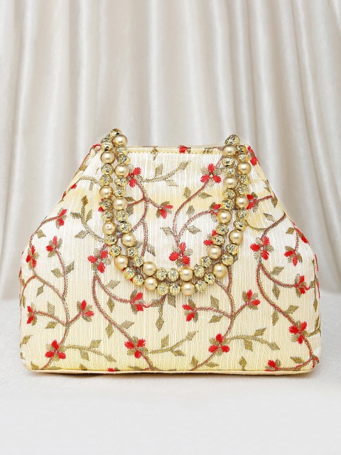 

Peora Red & White Embroidered Potli Clutch