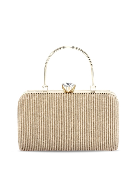 

Peora Cream-Coloured & Gold-Toned Striped Purse Clutch