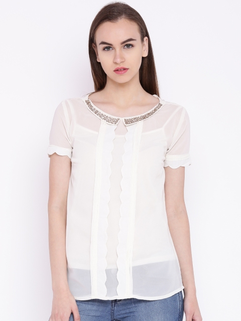 

Jealous 21 Women Off-White Solid Sheer Top