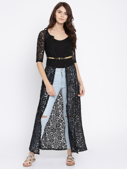 

Jealous 21 Women Black Self-Design Longline Shrug