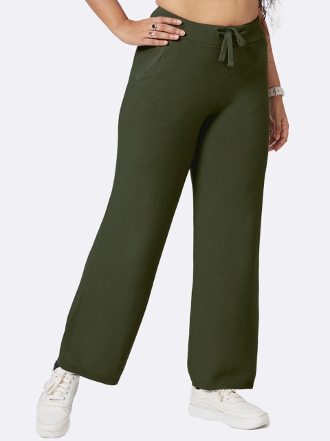 

BlissClub Women Olive Green Solid Straight-Fit Pure Cotton Track Pants