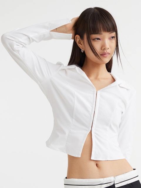 

H&M Women White Fitted Twill Shirt