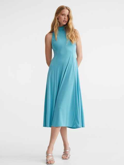 

H&M Women Turquoise Blue Sleeveless Polo-Neck Dress