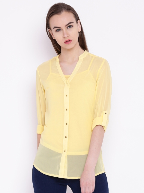 

Jealous 21 Women Yellow Solid Shirt Style Sheer Top