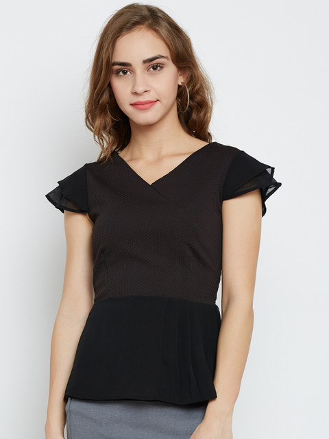 

Jealous 21 Women Black Self Design Peplum Top
