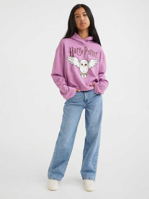 

H&M Girls Purple Oversized Printed Hoodie