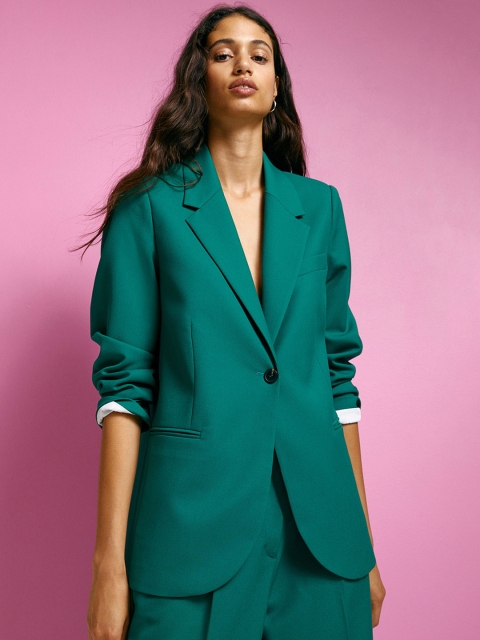

H&M Women Green Single Breasted Blazer