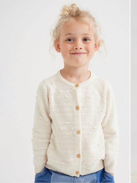 

H&M Girls White Textured-Knit Cardigan