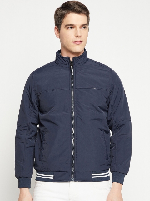 

Okane Men Navy Blue Bomber with Embroidered Jacket