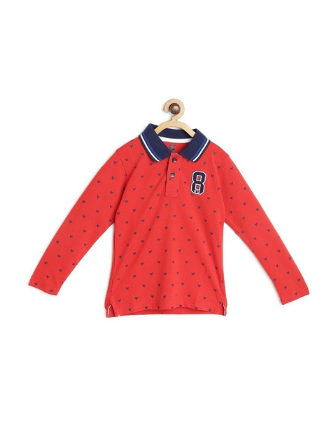 

612League Boys Red Printed Polo Collar T-shirt