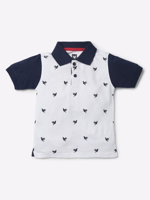 

612League Boys White & Blue Printed Polo Collar T-shirt