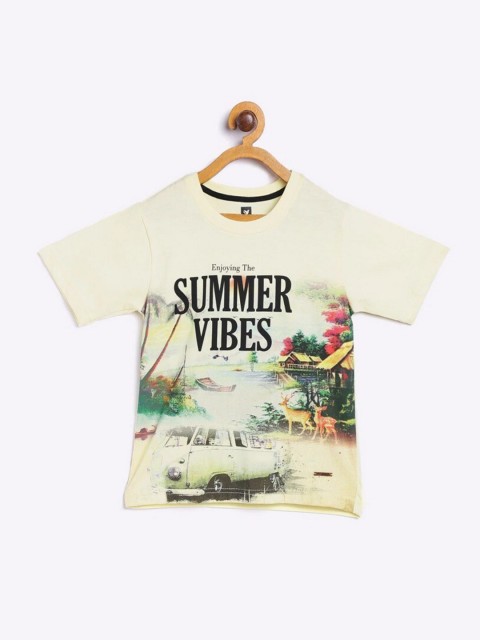 

612League Boys Yellow Typography Printed T-shirt