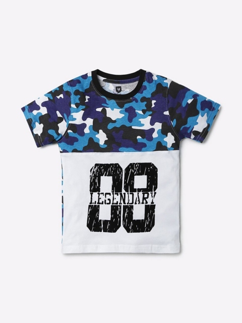 

612League Boys White & Blue Camouflage Printed T-shirt