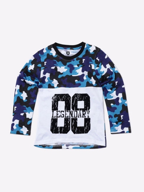 

612League Boys White & Blue Camouflage Printed T-shirt
