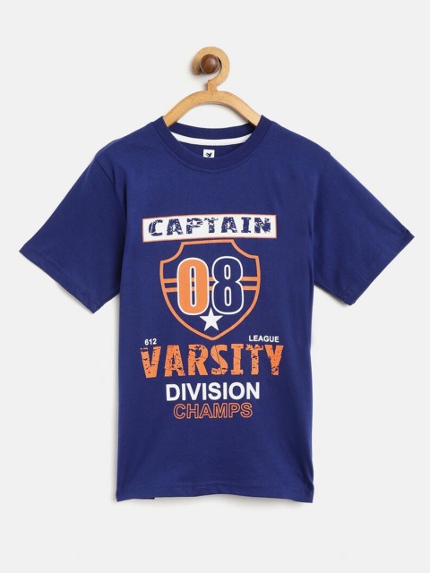 

612League Boys Blue Typography Printed T-shirt