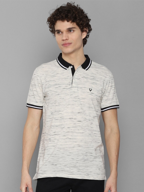 

Allen Solly Men Cream-Coloured Striped Polo Collar T-shirt