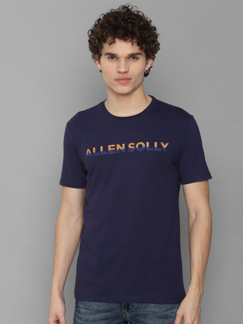 

Allen Solly Men Navy Blue Typography Printed Slim Fit Cotton T-shirt