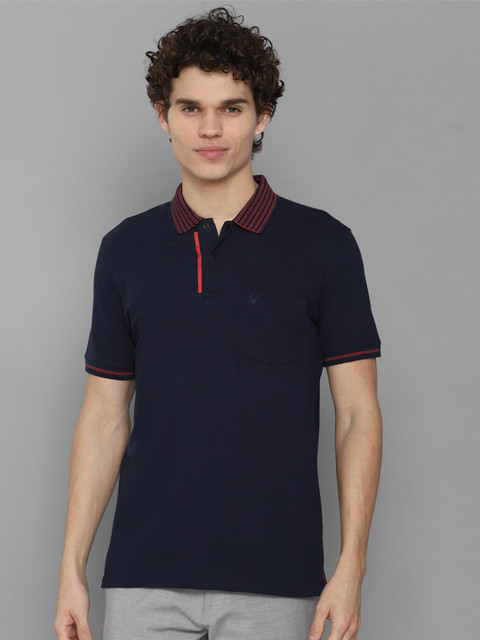 

Allen Solly Men Navy Blue & Maroon Polo Collar T-shirt